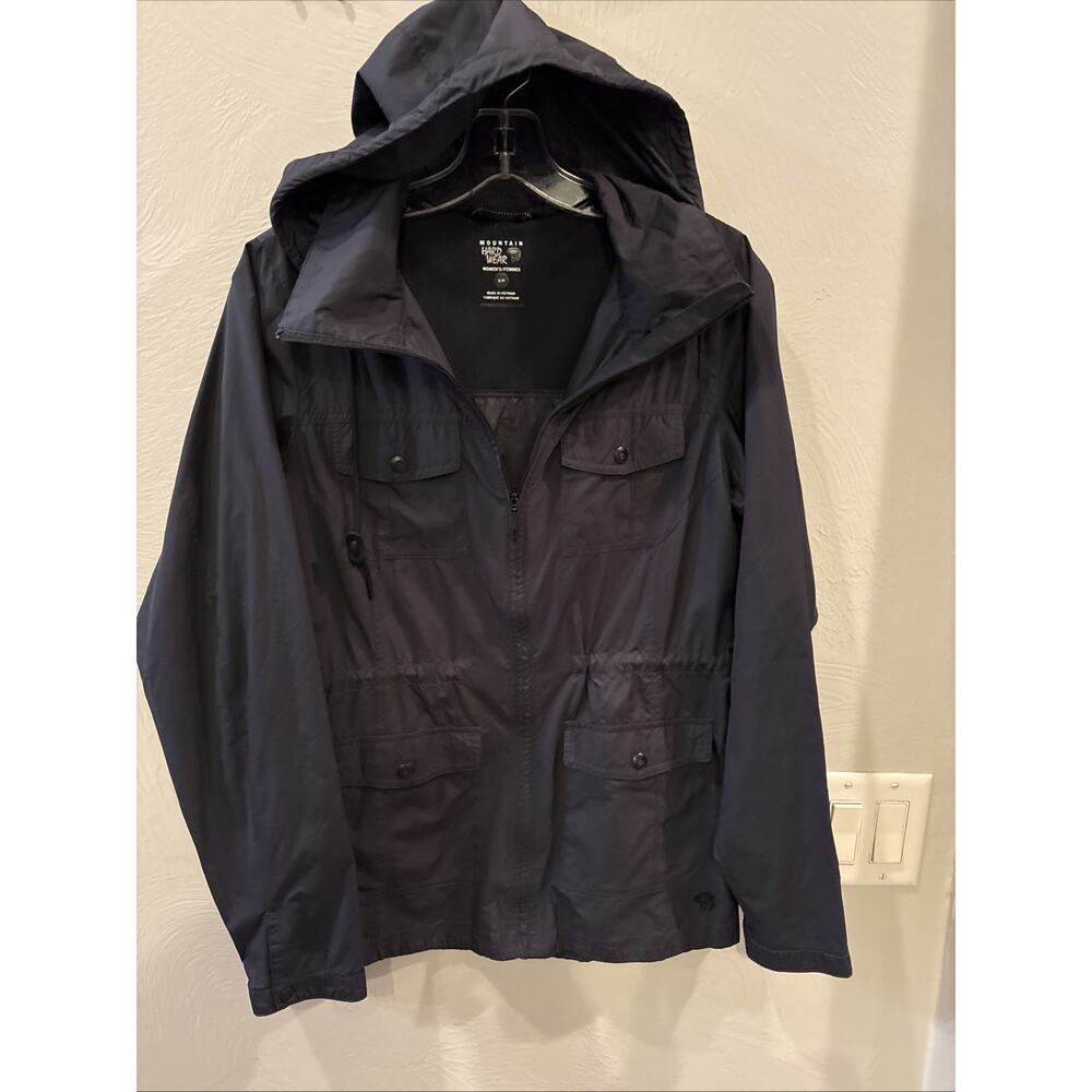 Women MOUNTAIN HARDWEAR Black Lightweight Windbreaker Utility Jacket Sz S Hiking